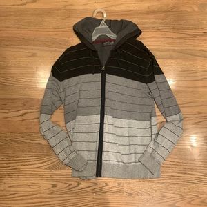 Retrofit medium 100% cotton zip hooded layer black and grey stripes